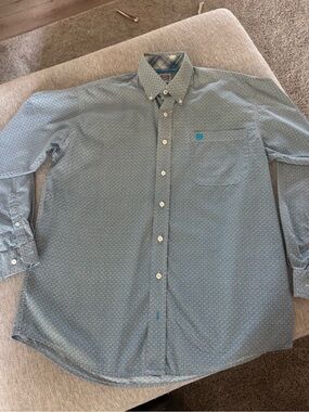 Cinch Men's Teal Patterned Button-Down Shirt